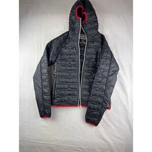 Hunter Original Women XS Black Quilted Lightweight Hooded Puffer Jacket Red Trim